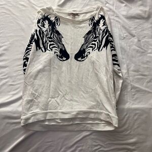 Forever 21 Oversized Zebra Graphic Sweatshirt White Black XS